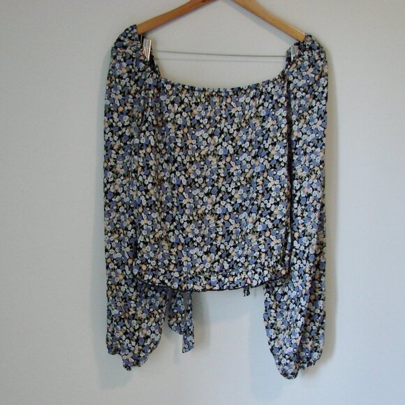 Floral Tie Front Wrap Blouse SHEIN Curve Lavender Purple Pink Black Plus 4XL 4X - Picture 9 of 12